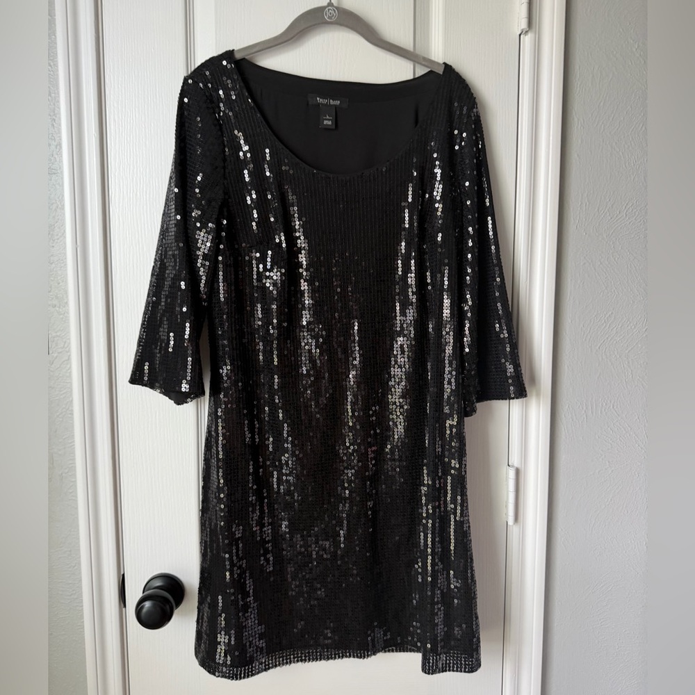 White House Black Market Sequin Black Dress size Large
